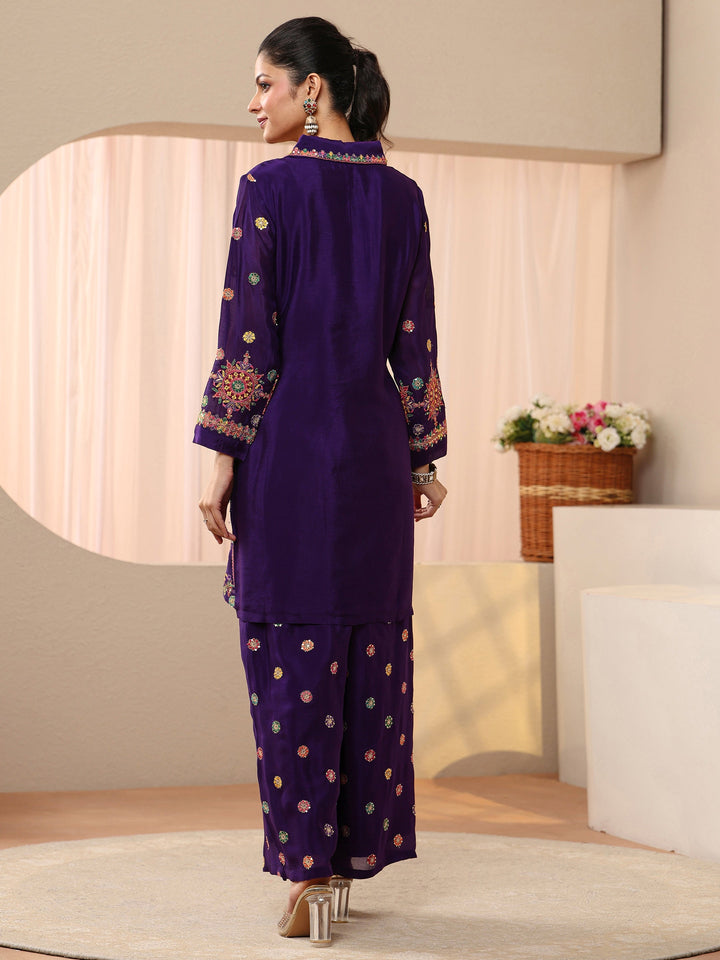 Libas Art Purple Ethnic Embroidered Crepe Co-Ord Set