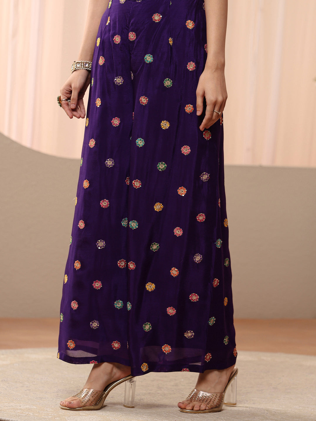 Libas Art Purple Ethnic Embroidered Crepe Co-Ord Set