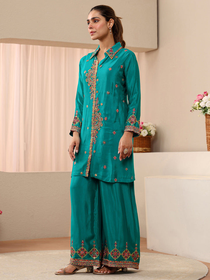 Libas Art Green Embroidered Chinon Co-Ord Set