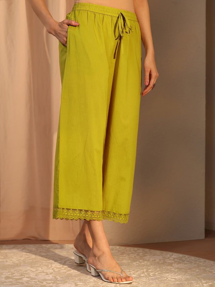 Green Floral Embroidered Cotton Straight Suit Set With Dupatta