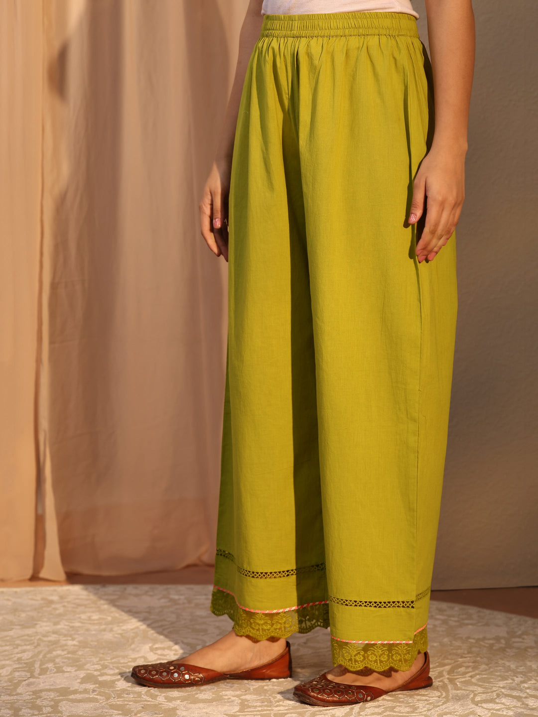 Green Floral Embroidered Cotton Straight Suit Set With Dupatta