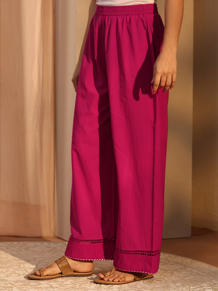 Pink Floral Embroidered Cotton A-Line Suit Set With Dupatta