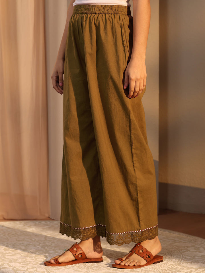 Mustard Floral Embroidered Cotton Straight Suit Set With Dupatta