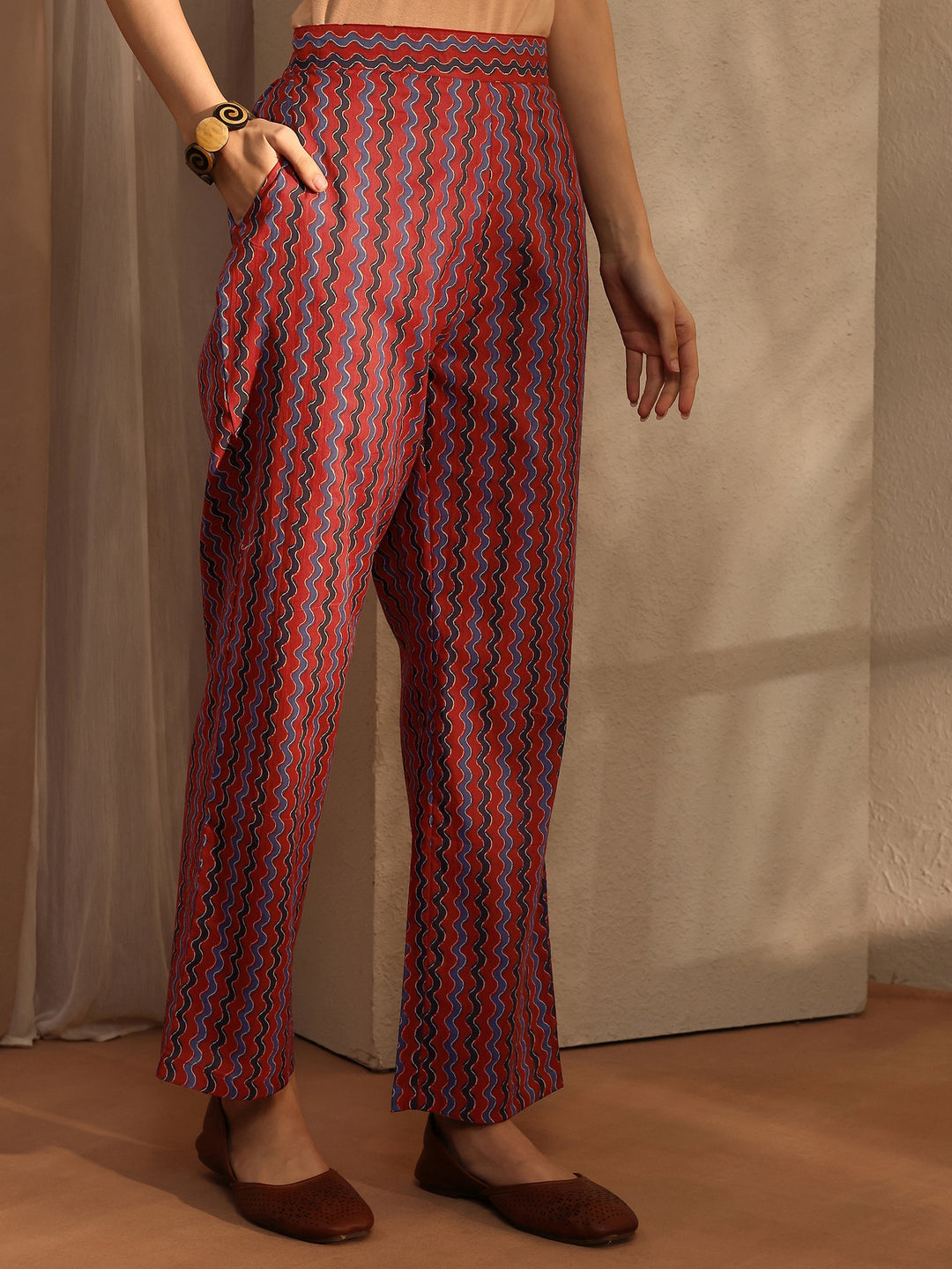 Rust Floral Printed Cotton Blend Straight Kurta Set
