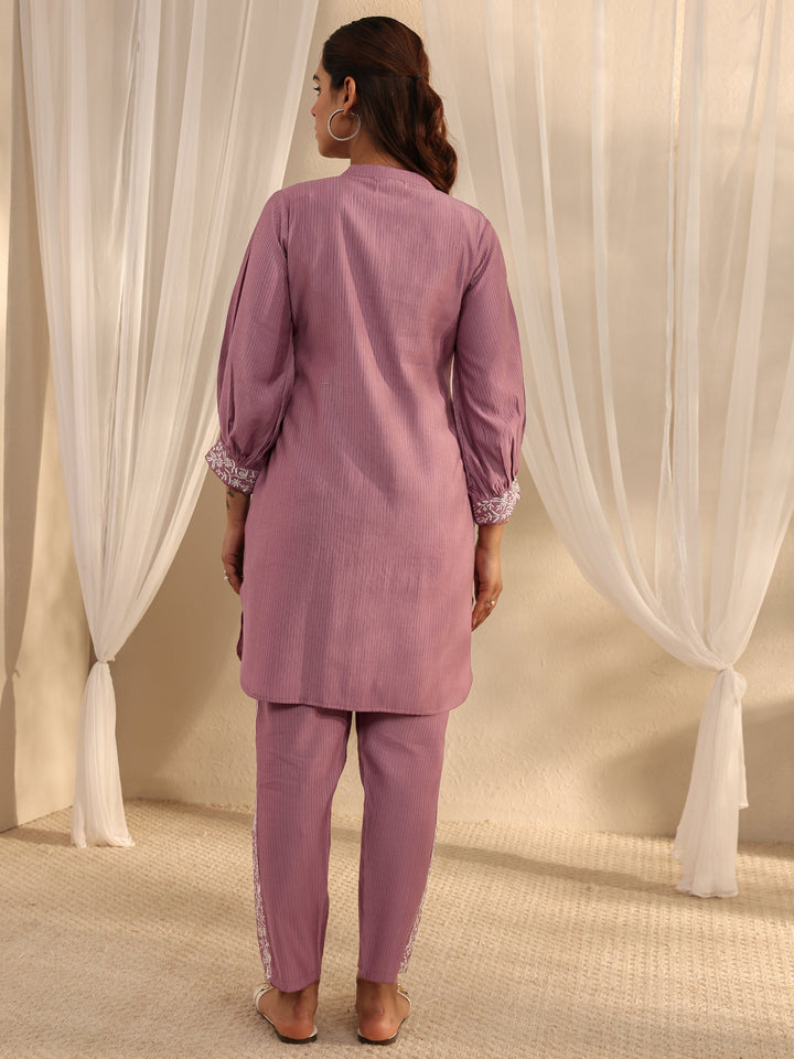 Mauve Floral Embroidered Silk Blend Co-Ord Set