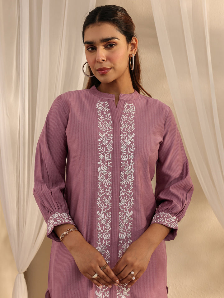 Mauve Floral Embroidered Silk Blend Co-Ord Set