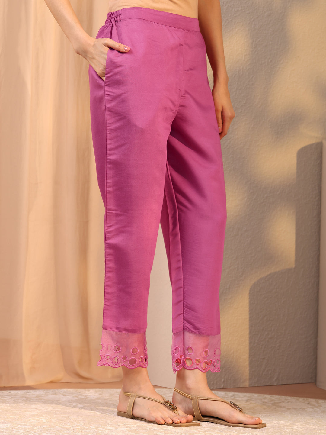 Pink Floral Embroidered Silk Blend Co-Ord Set
