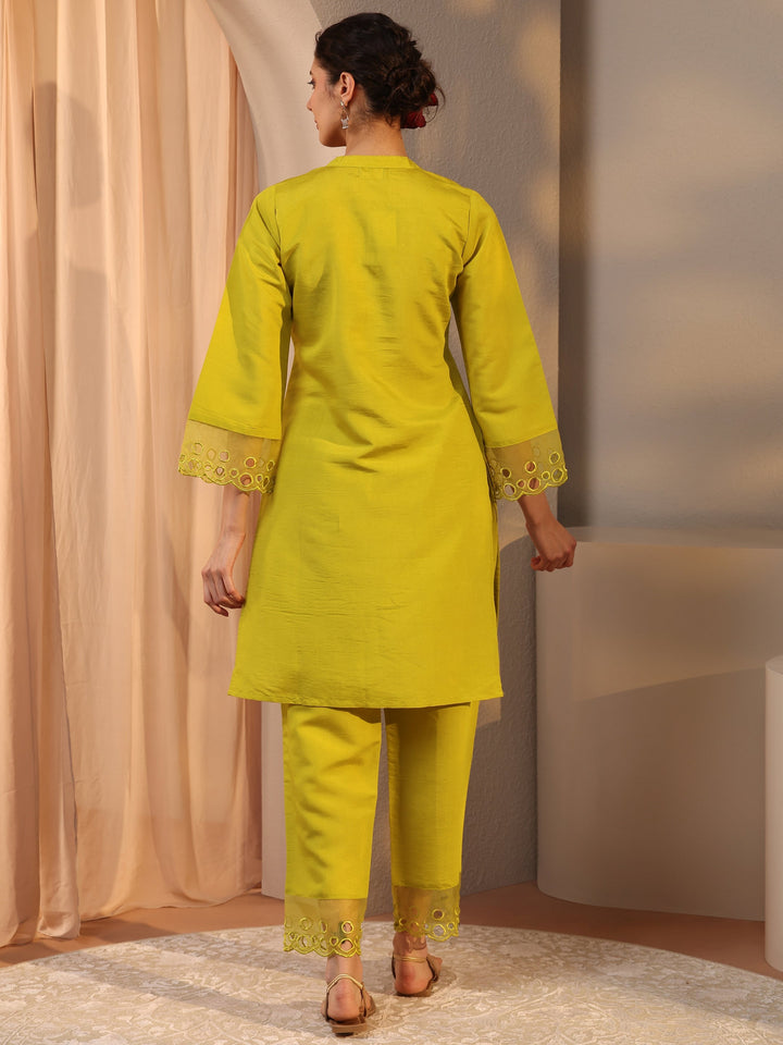 Green Floral Embroidered Silk Blend Co-Ord Set