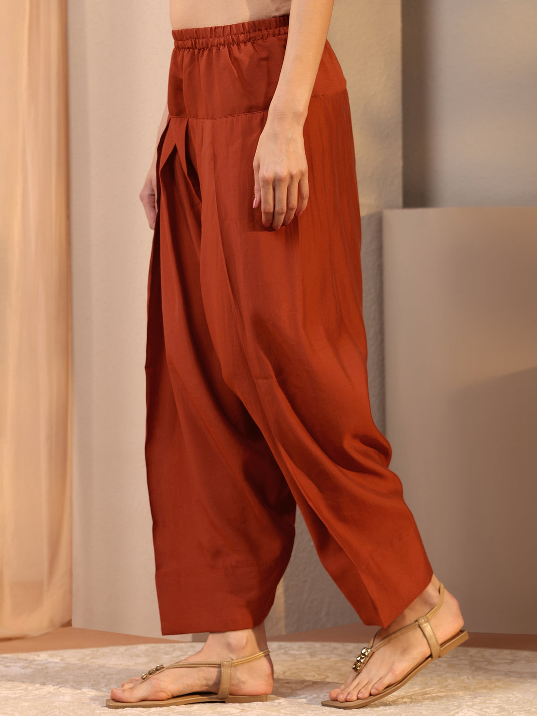 Rust Floral Embellished Silk Blend Co-Ord Set