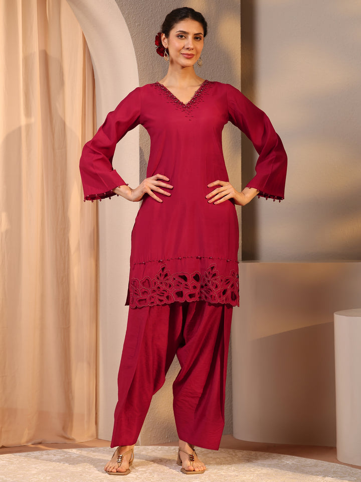 Libas Maroon Silk Blend Farshi Salwar Kurta Set