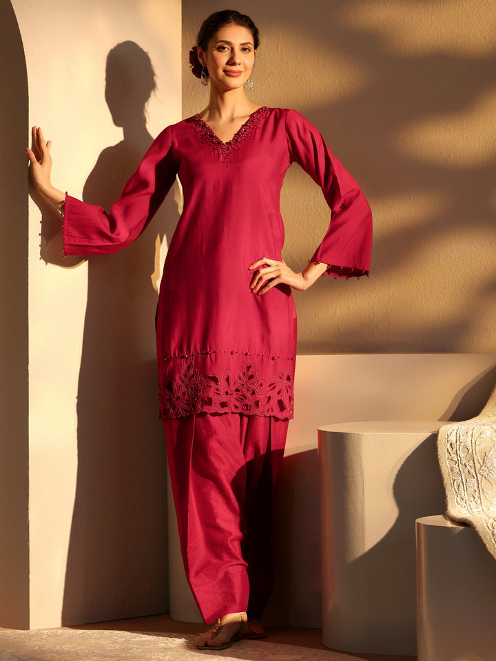 Libas Maroon Silk Blend Farshi Salwar Kurta Set