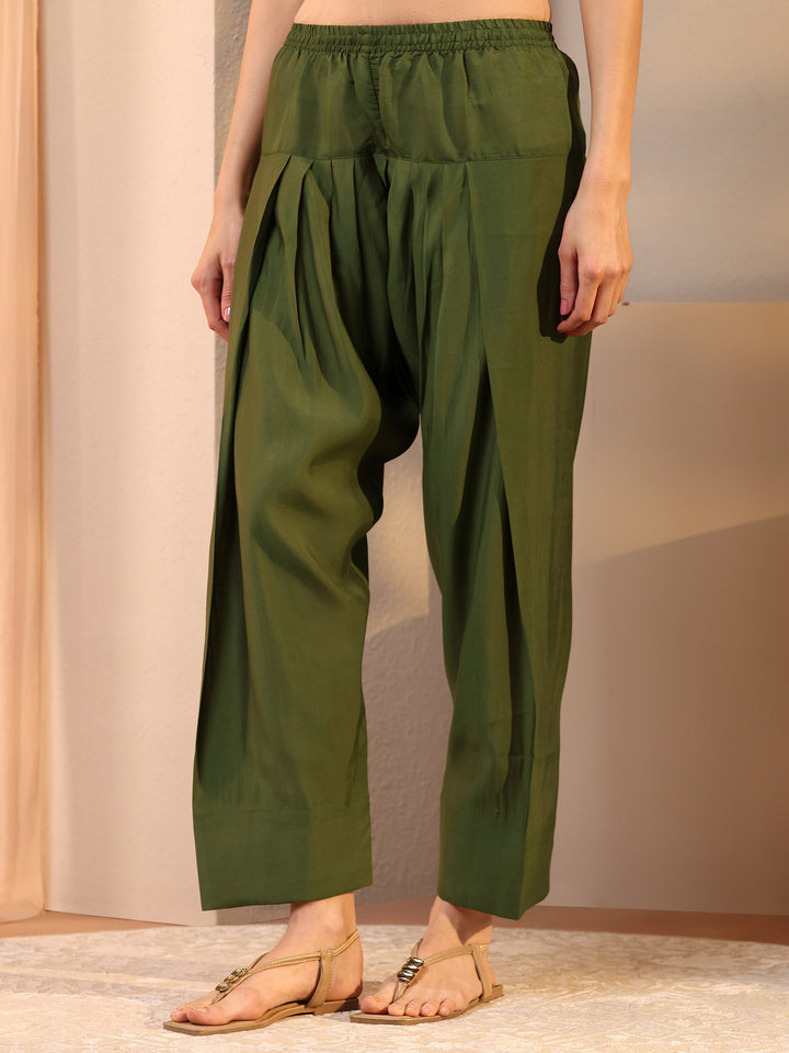 Olive Embellished Silk Blend Co-Ord Set