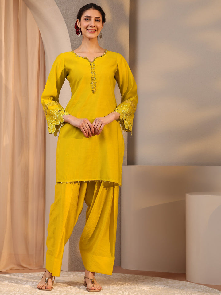 Mustard Embellished Silk Blend Co-Ord Set
