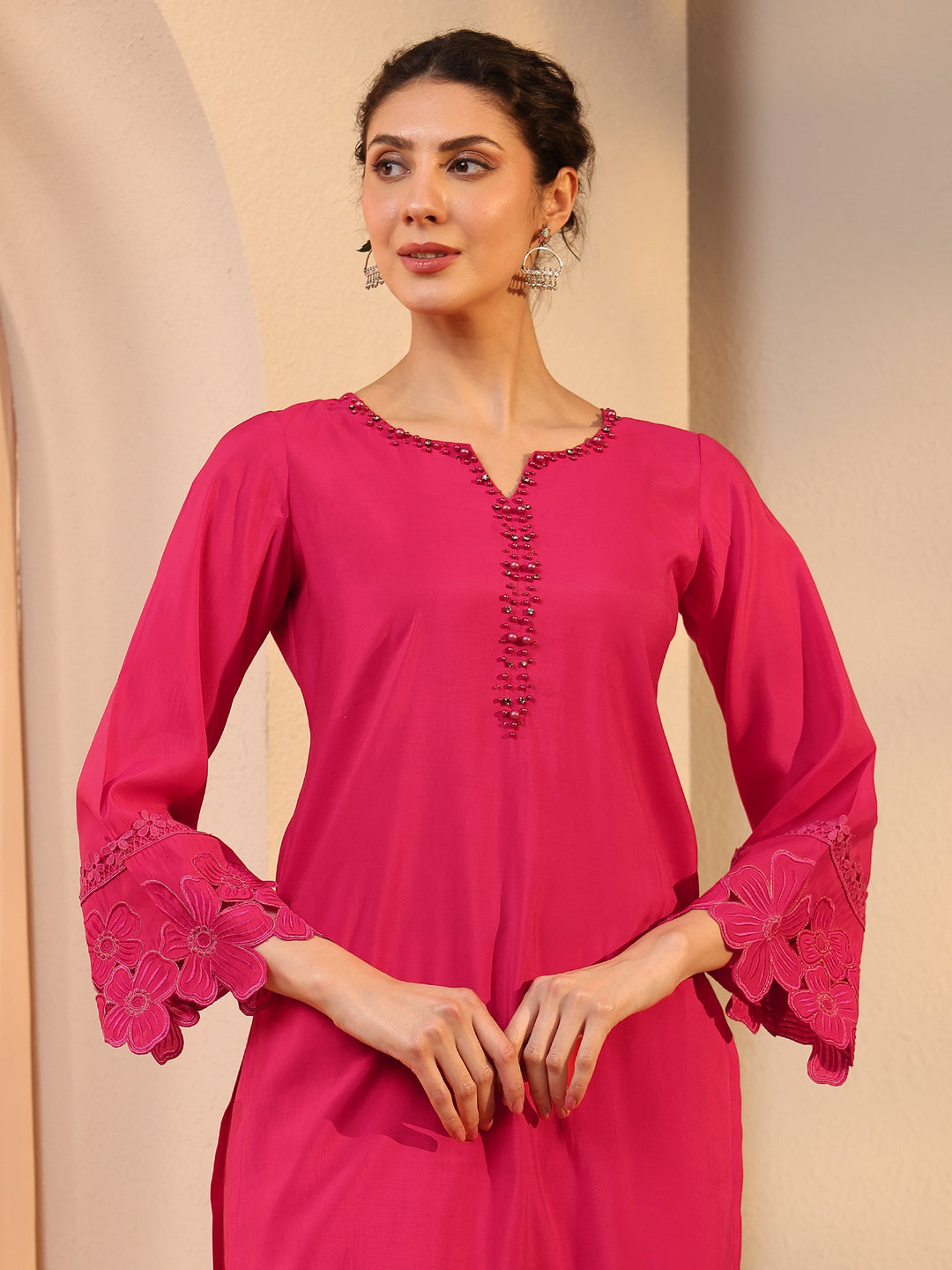 Pink Embellished Silk Blend Co-Ord Set