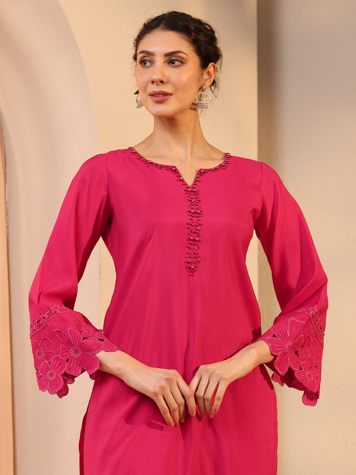 Pink Embellished Silk Blend Co-Ord Set