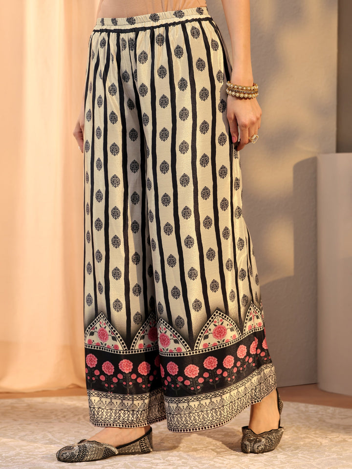 Black Chevron Printed Chinon Straight Suit Set With Dupatta