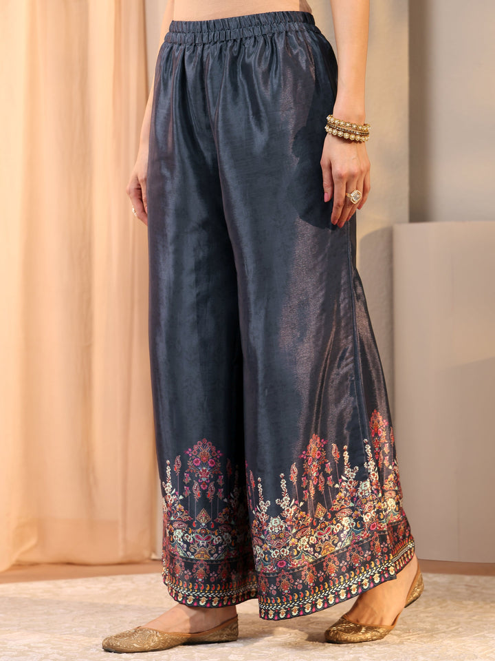 Grey Printed Chinon Straight Suit Set With Dupatta
