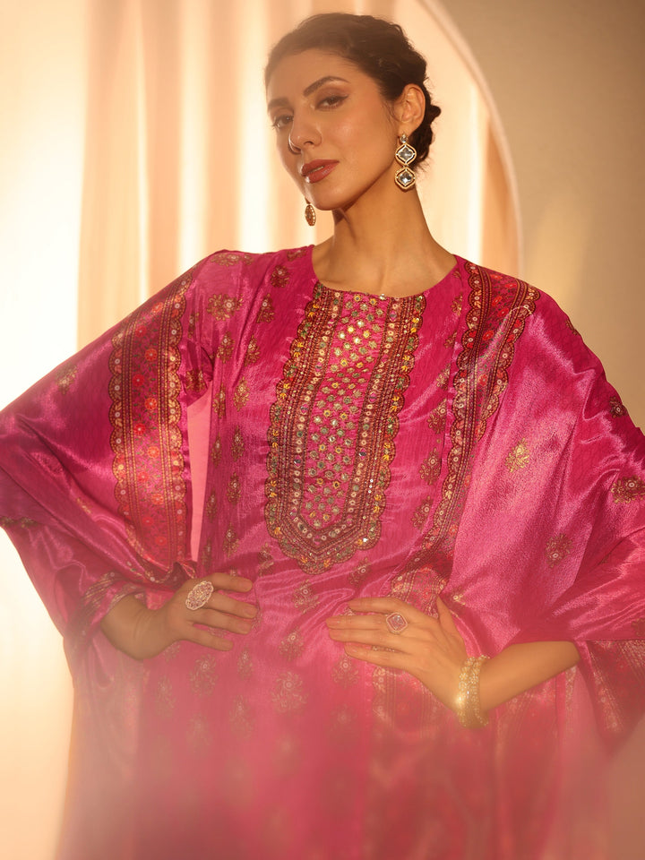 Pink Printed Chinon Sharara Suit Set With Dupatta