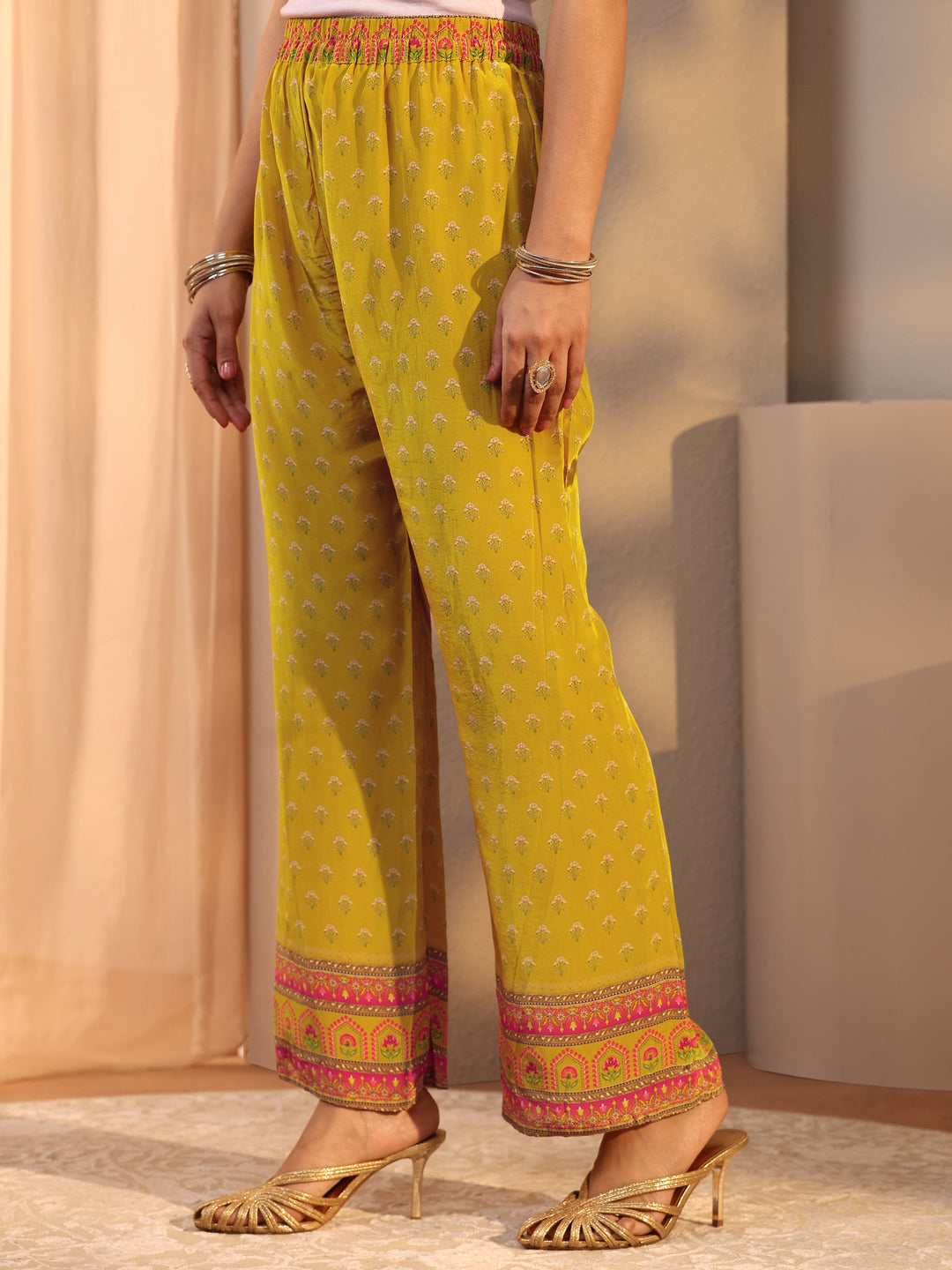 Mustard Printed Chinon Straight Suit Set With Dupatta