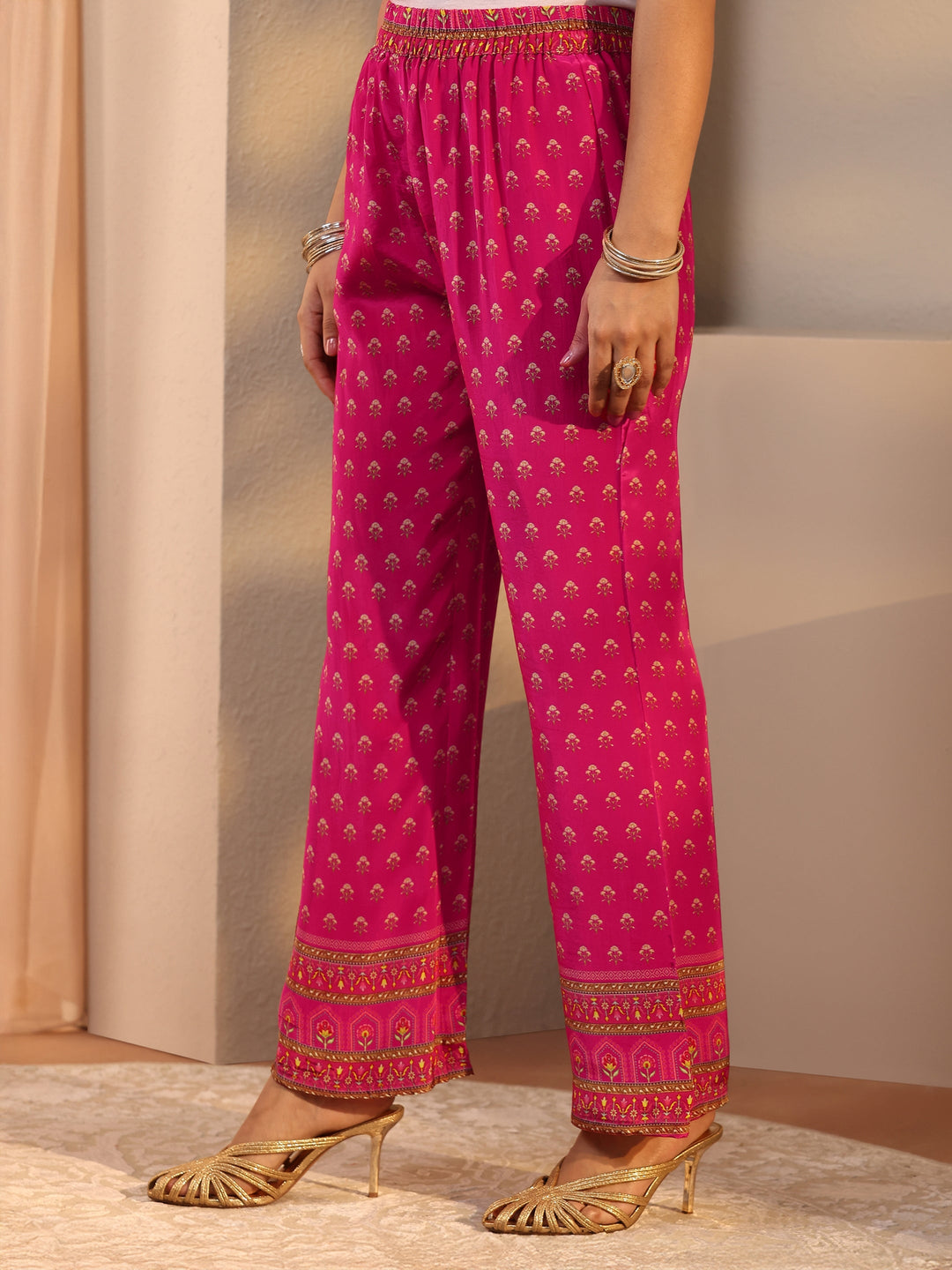 Pink Printed Chinon Straight Suit Set With Dupatta