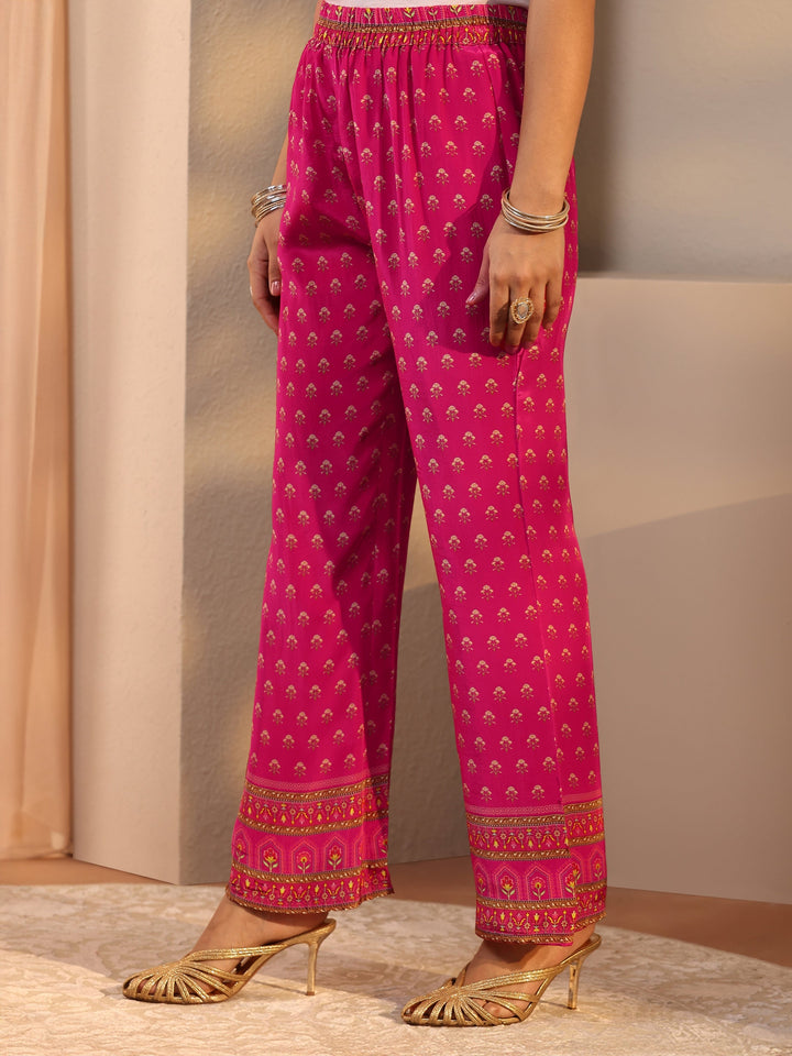Pink Printed Chinon Straight Suit Set With Dupatta