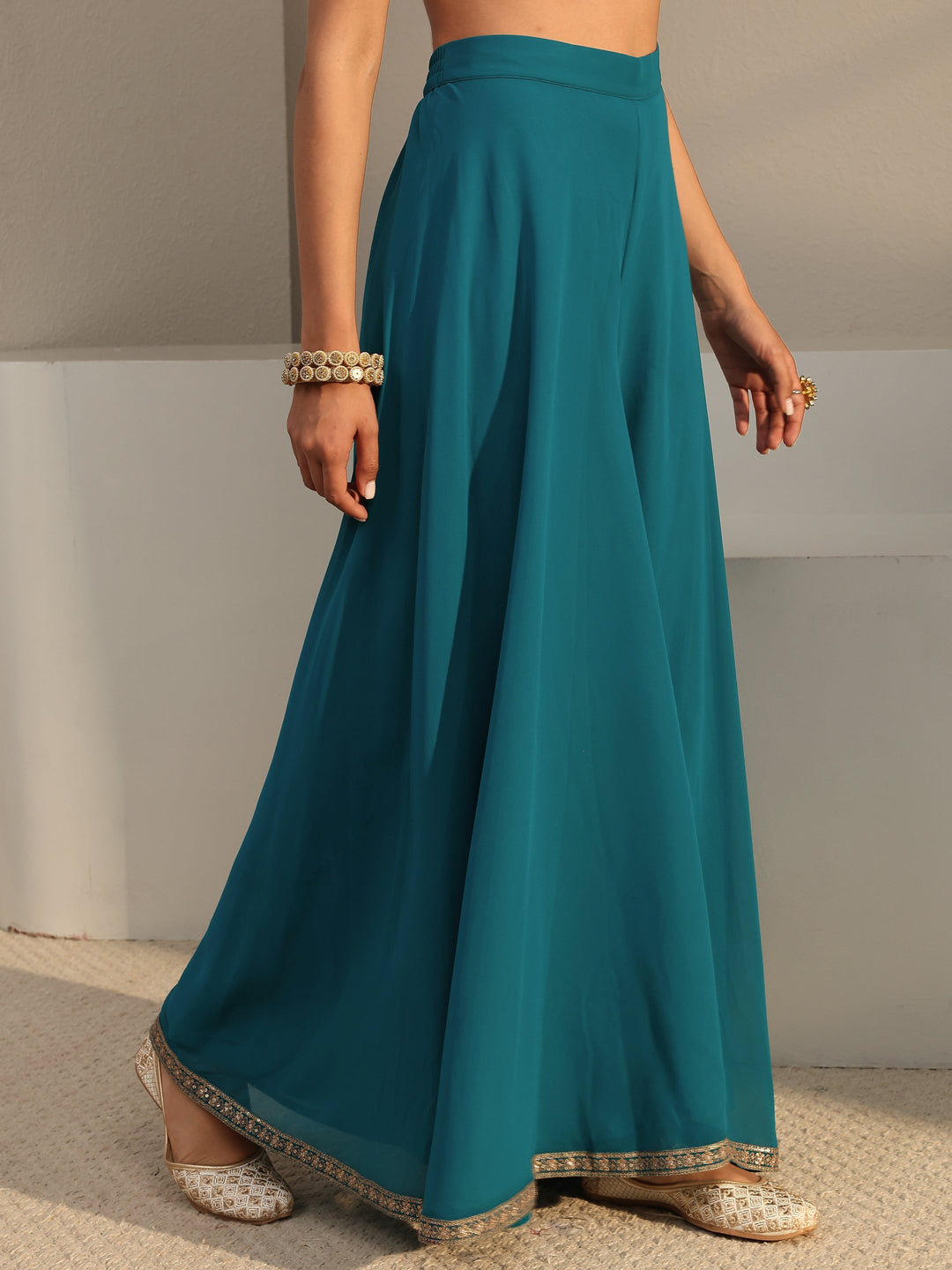 Libas Art Blue Embellished Georgette Anarkali Suit Set With Dupatta