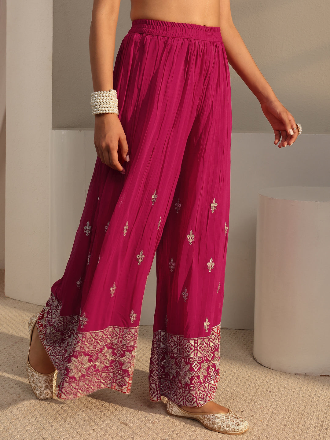 Libas Art Pink Bandhani Printed Georgette Palazzo Suit Set With Dupatta