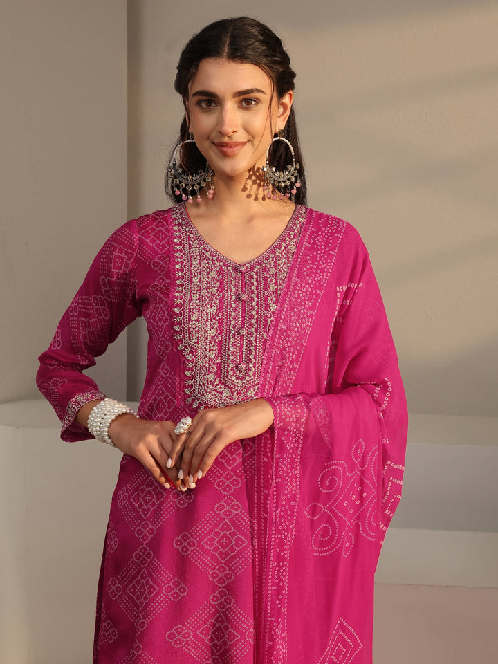 Libas Art Pink Bandhani Printed Georgette Palazzo Suit Set With Dupatta