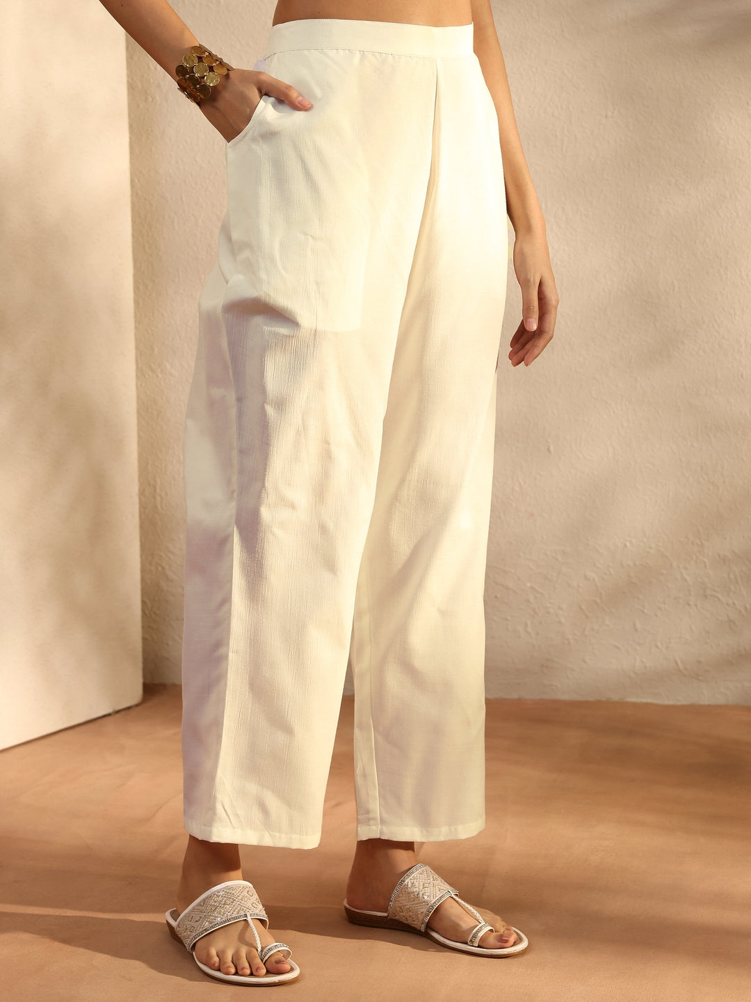 White Floral Printed Cotton Blend Straight Suit Set With Dupatta