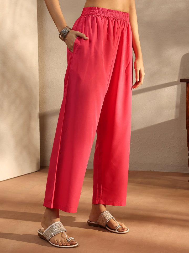Pink Printed Crepe Straight Suit Set With Dupatta