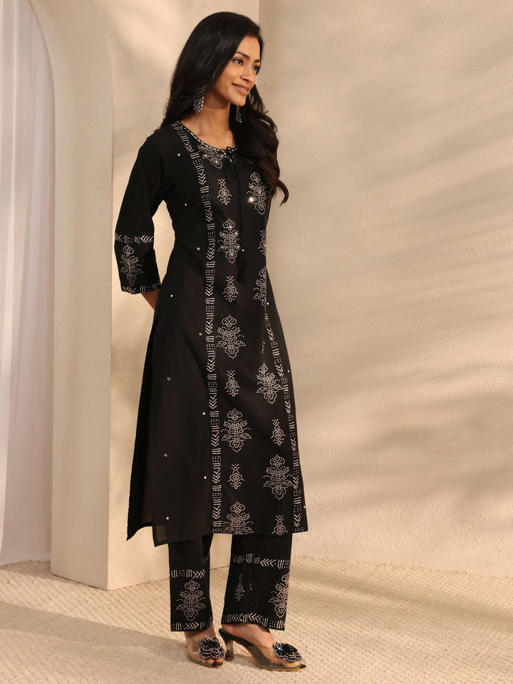 Black Bandhani Printed Cotton Straight Suit Set With Dupatta