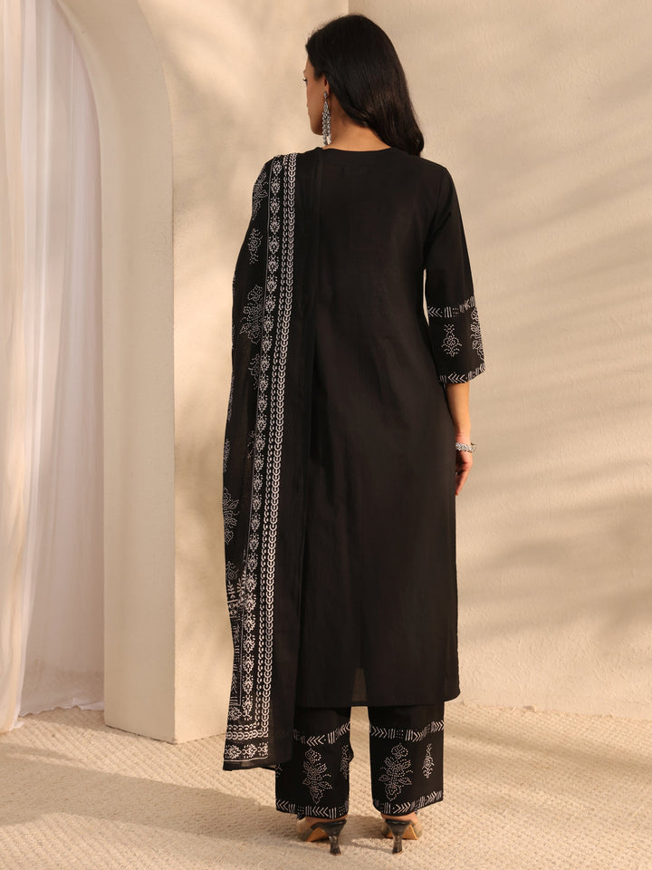 Black Bandhani Printed Cotton Straight Suit Set With Dupatta