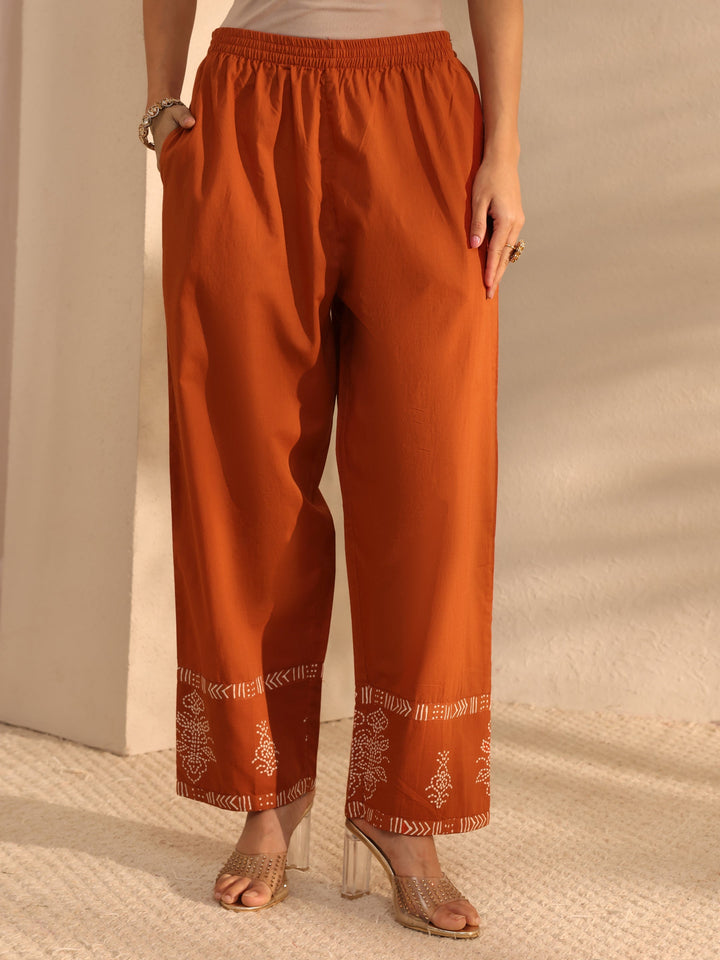 Rust Bandhani Printed Cotton Straight Suit Set With Dupatta