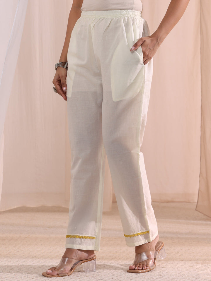 Libas White Floral Embroidered Silk Blend A-Line Suit Set