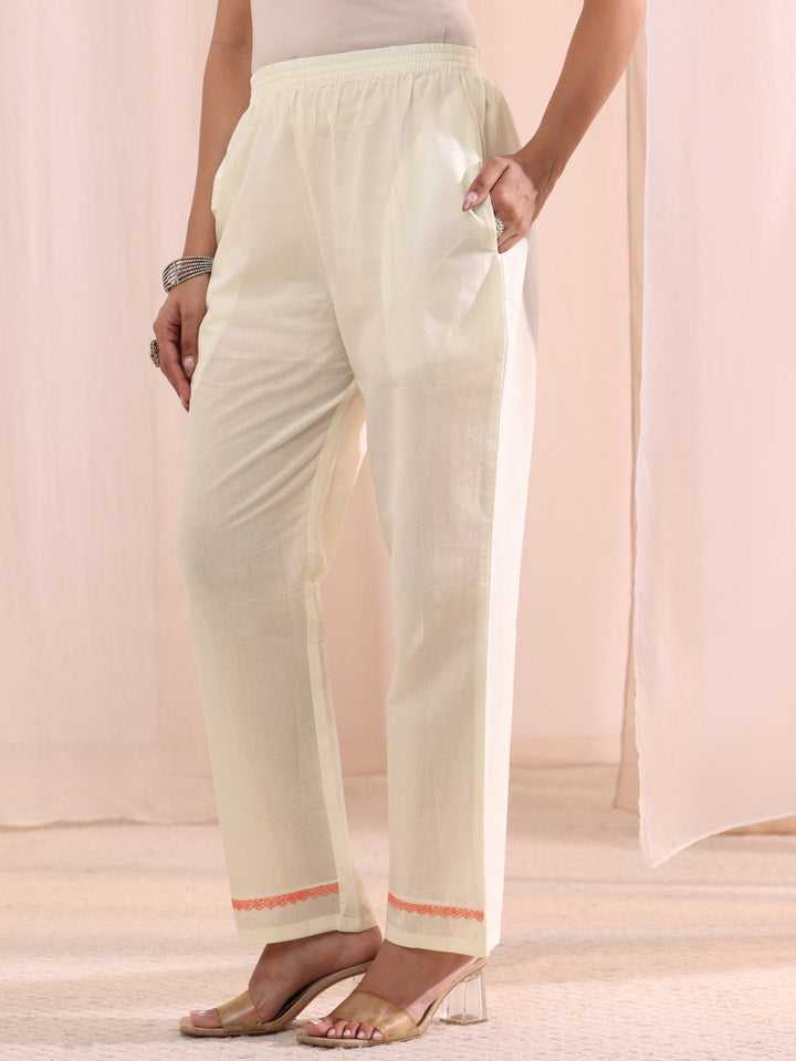 Libas White Floral Embroidered Silk Blend A-Line Suit Set