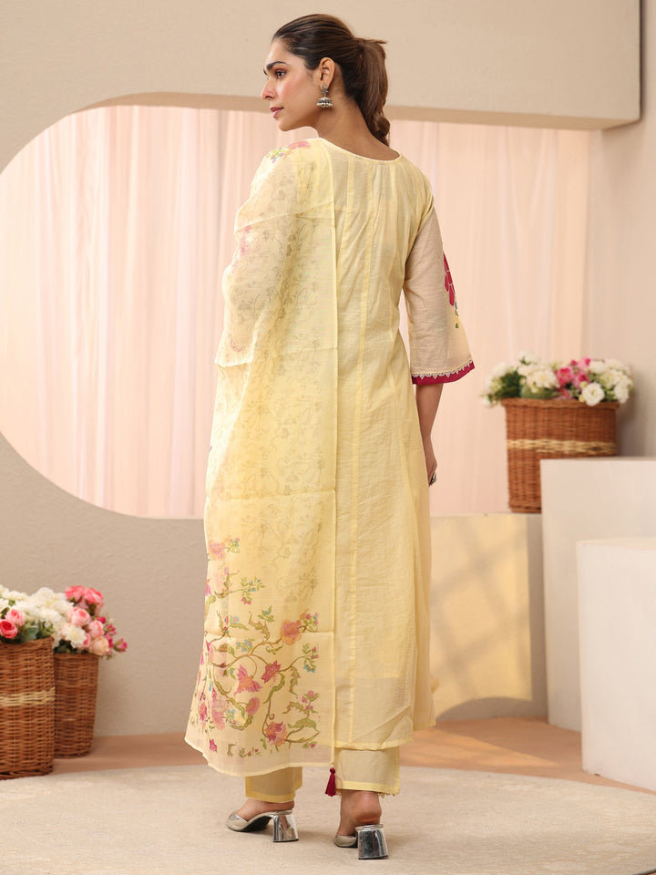 Ivory Floral Embroidered Silk Blend A-Line Suit Set