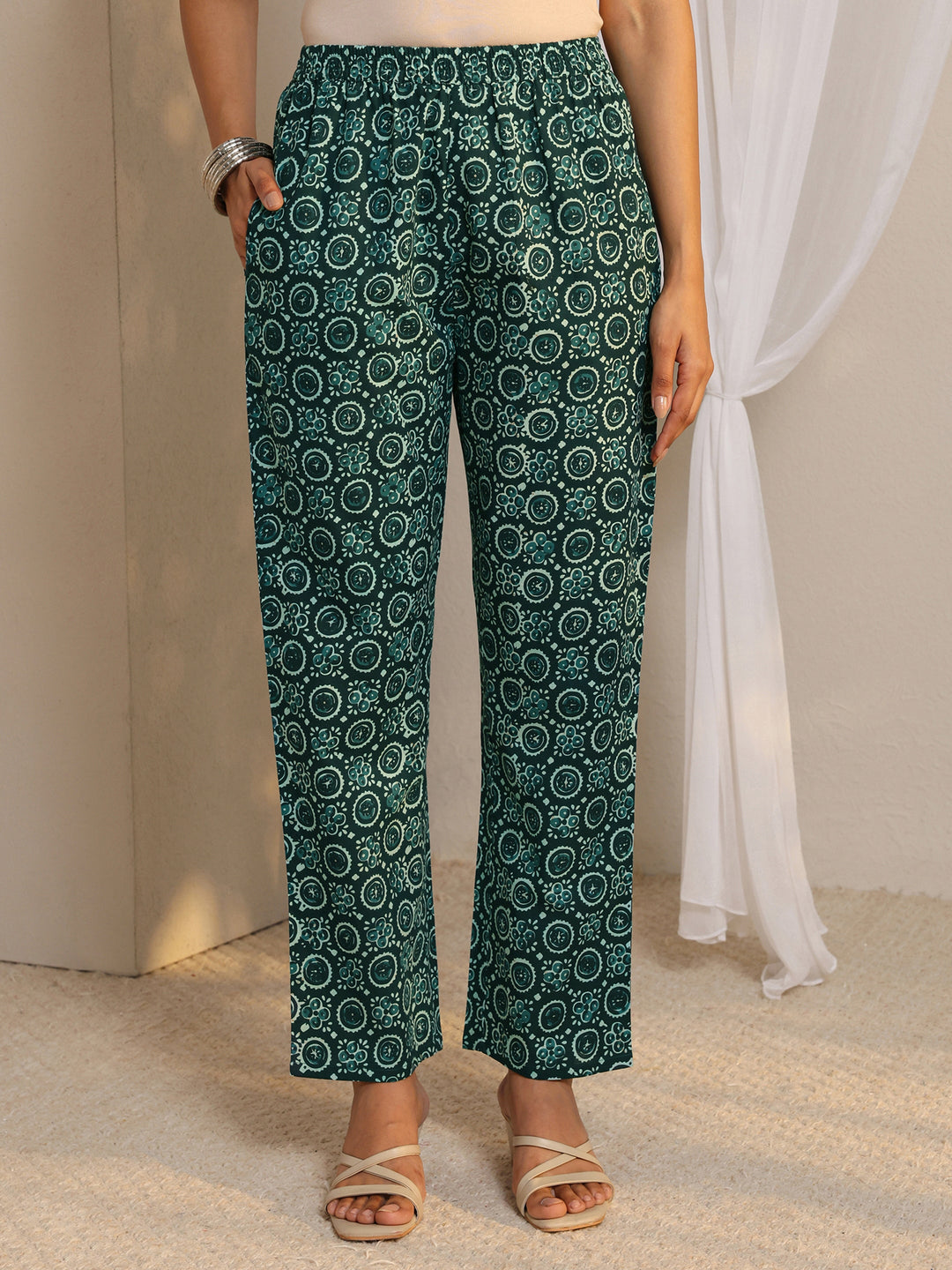 Teal Floral Printed Cotton Straight Suit Set With Dupatta