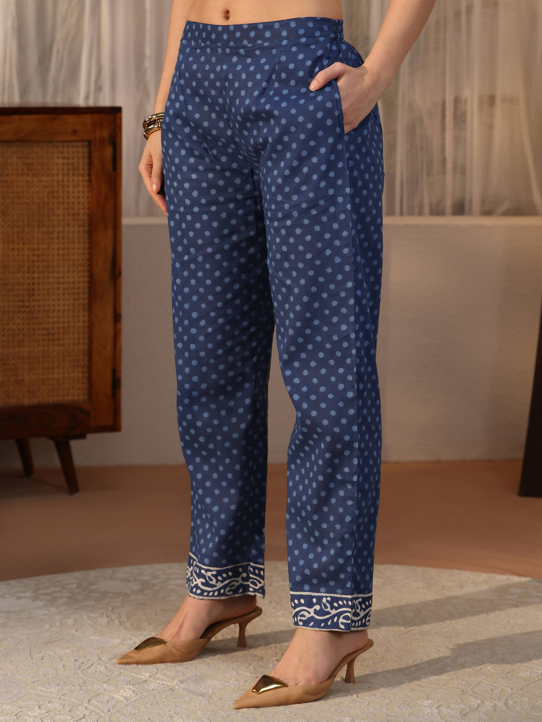 Libas Blue Ethnic Printed Cotton Straight Suit Set