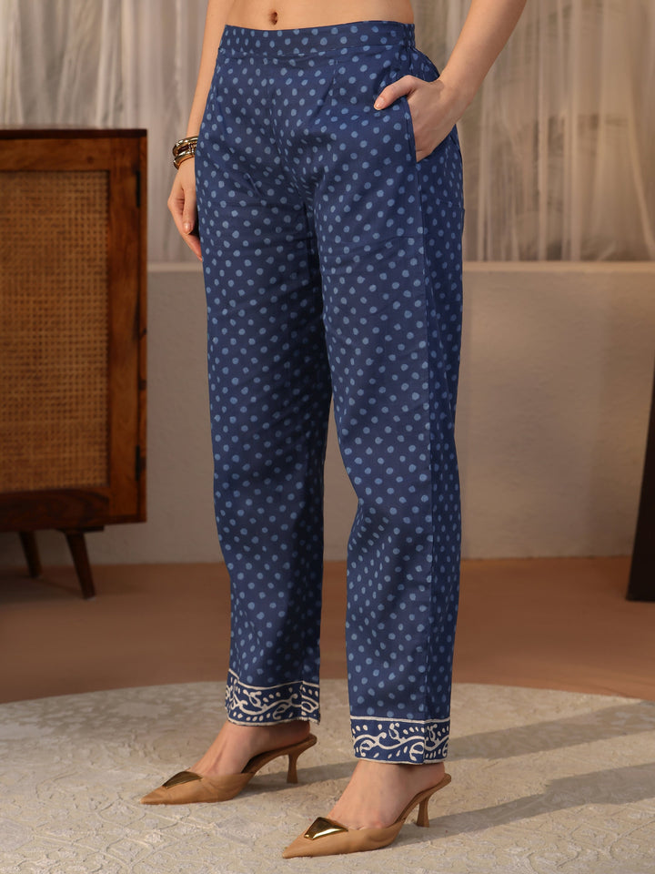 Libas Blue Ethnic Printed Cotton Straight Suit Set