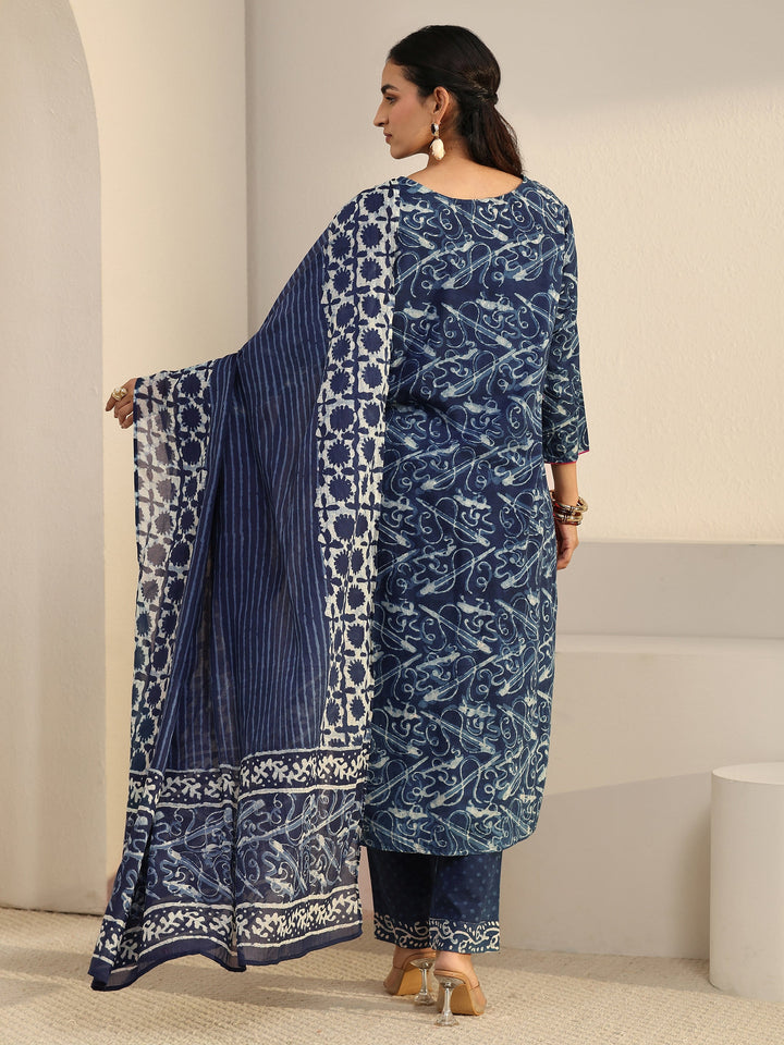 Libas Blue Abstract Printed Cotton Straight Suit Set