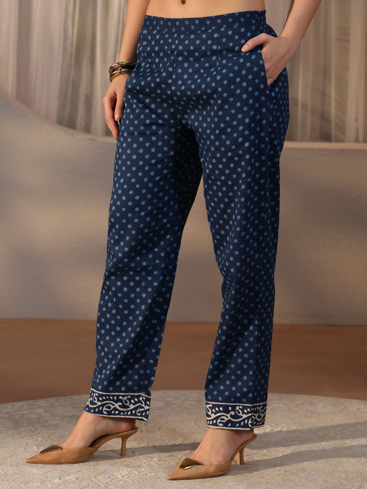 Libas Indigo Blue Geometric Printed Cotton Straight Suit Set
