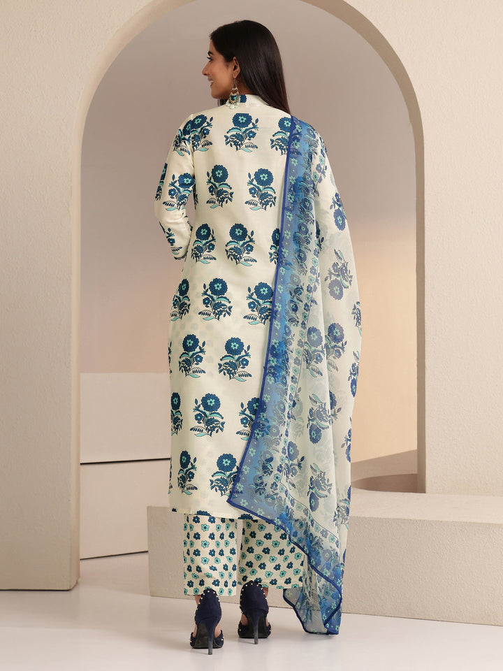 Libas Ivory Floral Printed Straight Cotton Blend Suit Set