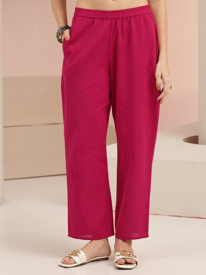 Libas Pink Floral Embroidered Cotton Straight Suit Set