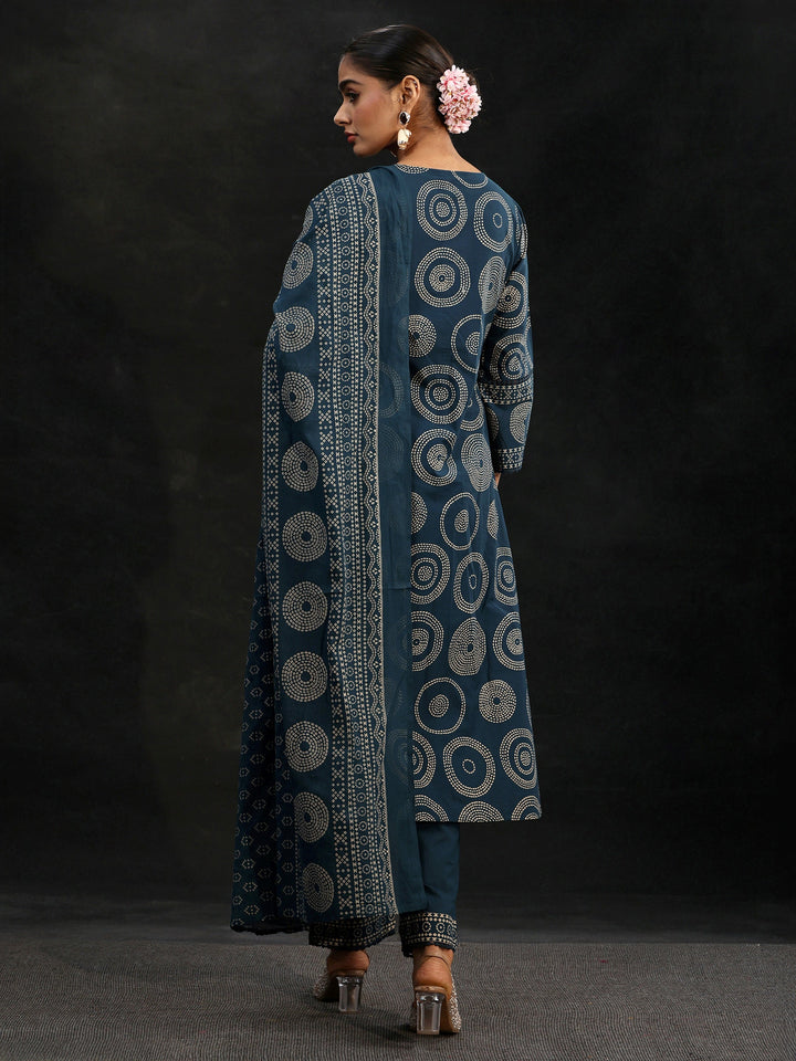 Libas Indigo Blue Bandhani Cotton Straight Suit Set