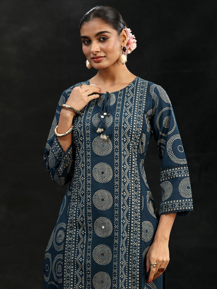 Libas Indigo Blue Bandhani Cotton Straight Suit Set