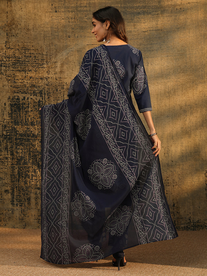 Libas Indigo Blue Bandhani Printed Cotton Straight Suit Set