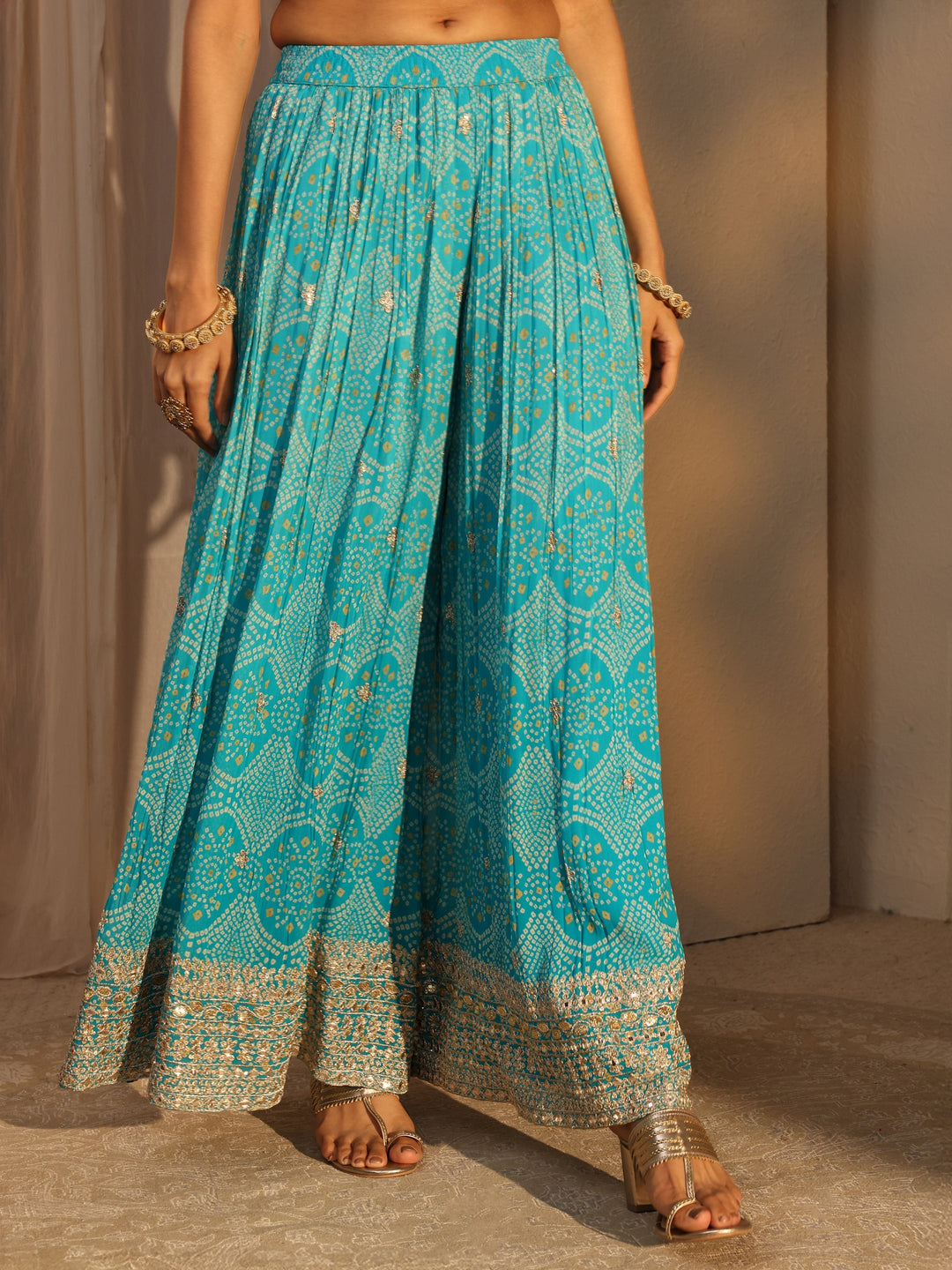 Libas Art Blue Bandhani Printed Chinon Straight Suits Set With Dupatta