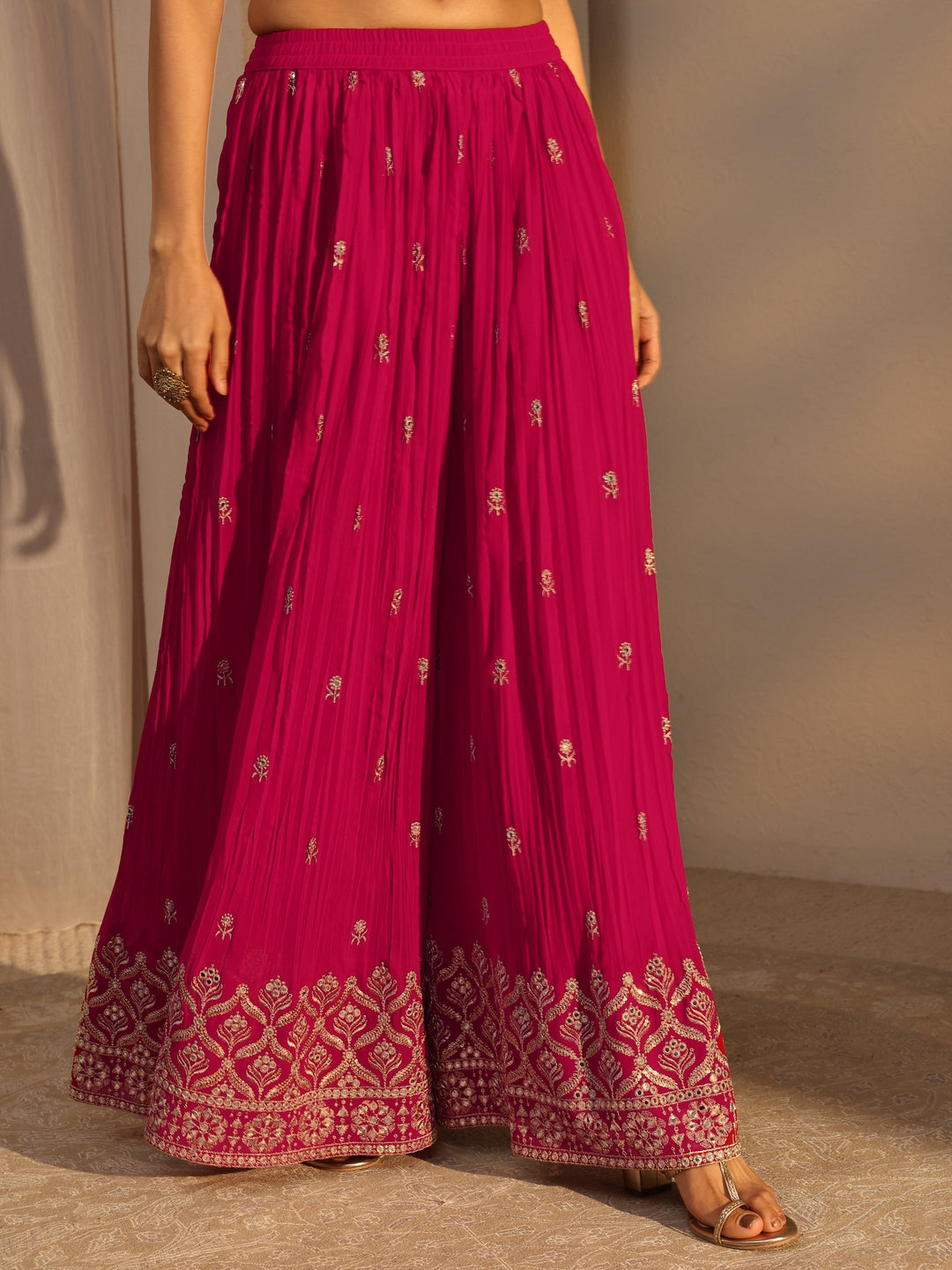 Libas Art Orange Floral Embroidered Georgette Straight Suits Set With Dupatta