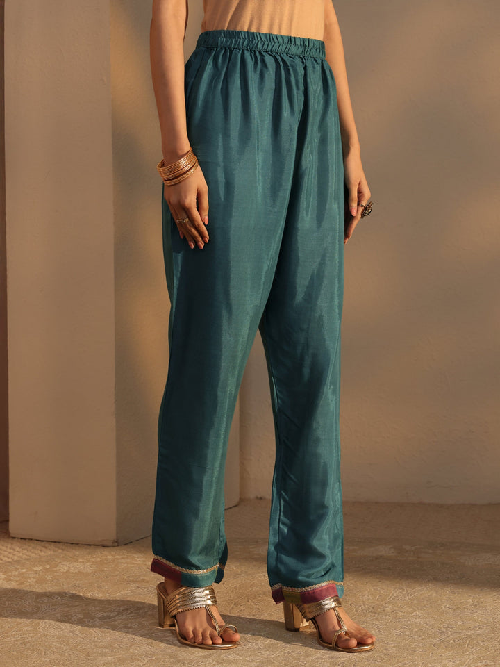 Blue Ethnic Embroidered Organza A-Line Suits Set With Dupatta