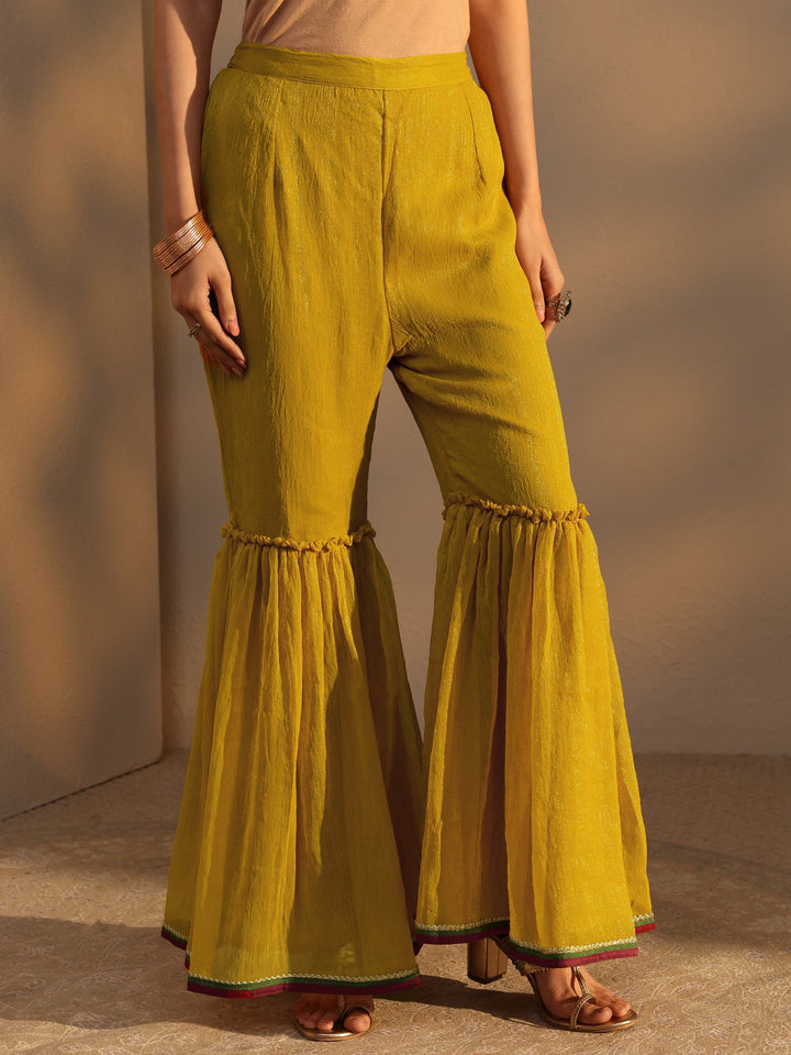 Mustard Woven Design Chiffon Straight Suits Set With Dupatta